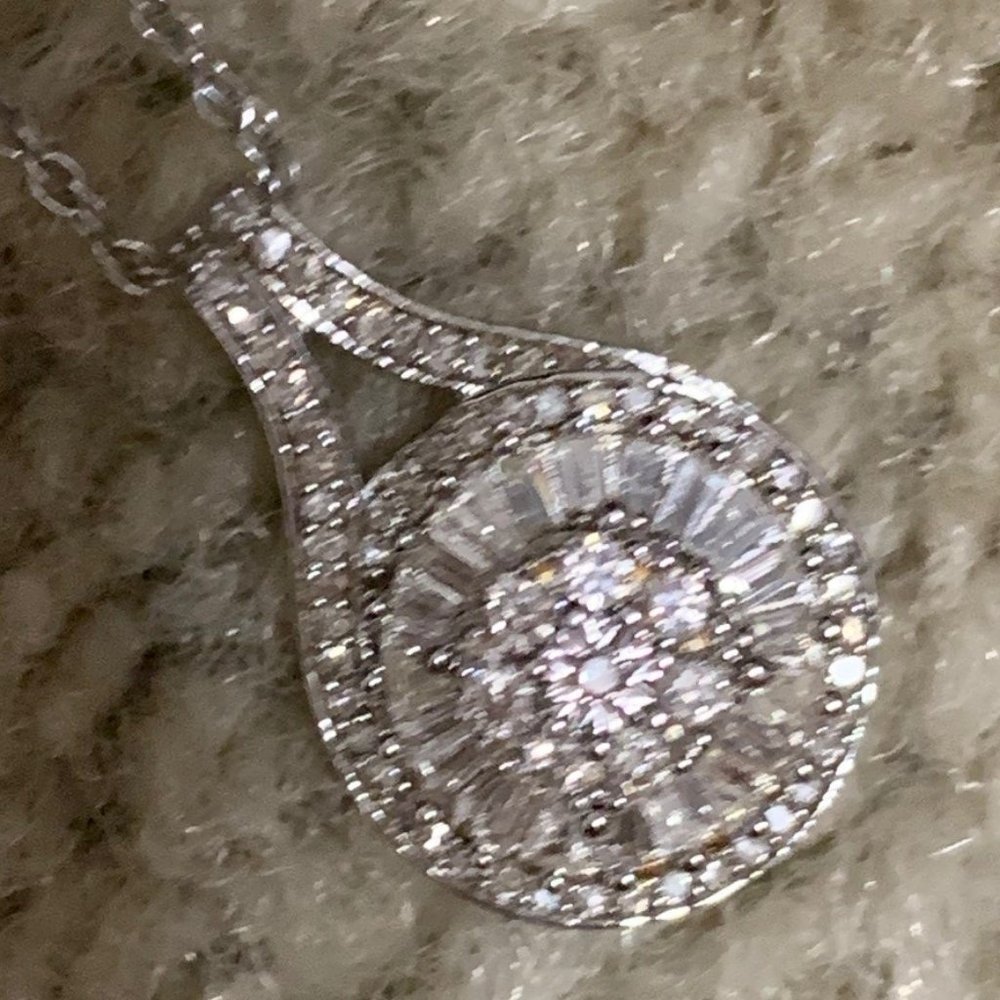 Diamond Baguette Cluster Pendant Necklace (1/2 ct. t.w.) Sterling Silver 18"